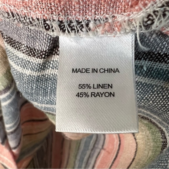 DREW Sleeveless Midi Dress Drawstring Lien Blend Rainbow Striped Womens Sz M - Picture 9 of 11